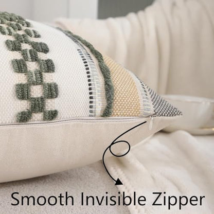 Boho Throw Pillow Covers 18x18 Inch Set of 2 Dark Green | Durable Fabric,Stripe Pillow Covers,Farmhouse Cushion Case,Chenille Pillow Cases,Neutral Pillowcase for Sofa Couch Bed - color: Dark Green Stripe, size: 18" x 18" (Pack of 2)