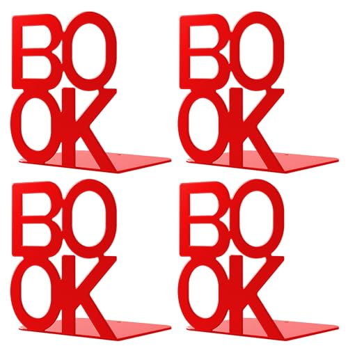 Book Ends Red 2 Pair Metal BookEnds for Bookrack Desk,Books | Non-Skid Metal Book End Stopper for Books/CDs/DVDs - color: Red, size: 2 pair