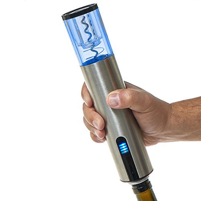 Wine Enthusiast 2-in-1 Electric Blue Automatic Wine Bottle Opener and Preserver Set – Fully Electric Corkscrew with Charging Station – Seal Bottle with Vacuum Stopper (7 Piece Set) - color: Silver