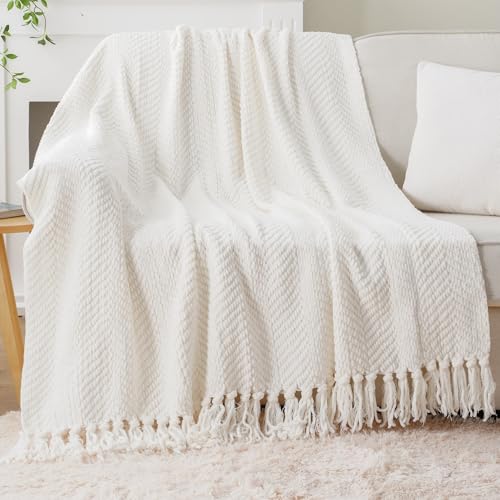 BATTILO HOME Cream Throw Blanket for Couch, Knit Throw Blanket, 50"x60" | Ivory Throw Blanket for Bed, Warm Decorative White Blanket Throw for Home Decor - color: Cream, size: 50"x60"