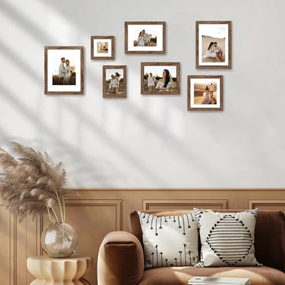 iRahmen 6x9 Picture Frame Set of 4, High Definition Real Glass Rustic Wood Frame, 6 x 9 Photo Frames for Tabletop Display and Wall Mounting - color: Brown, size: 6X9