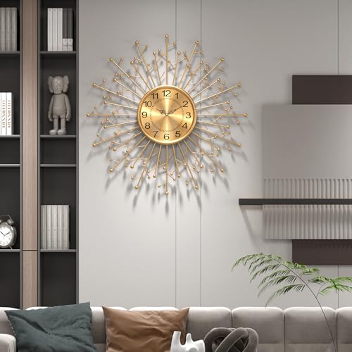 Large Modern Gold Wall Clock Decorative Mid Century Sunburst Branch Wall Clocks, Minimalism Metal Big Silent Clock, Luxury Home Gift Decor for Living Room, Bedroom, Dining Room, 28 inch - size: 6.Gold-Branch(Dismountable-70cm)