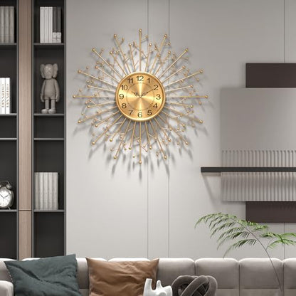 Large Modern Gold Wall Clock Decorative Mid Century Sunburst Branch Wall Clocks, Minimalism Metal Big Silent Clock, Luxury Home Gift Decor for Living Room, Bedroom, Dining Room, 28 inch - size: 6.Gold-Branch(Dismountable-70cm)