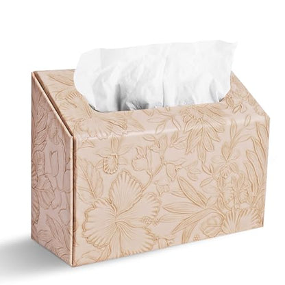 Hand Towels Box Cover,PU Leather Tissue Box Cover Holder Compatible with Kleenex Disposable Paper Hand Towels Suitable for Dining,Kitchen,Bathroom(1-Carved Light Brown) - color: 1-carved Light Brown2