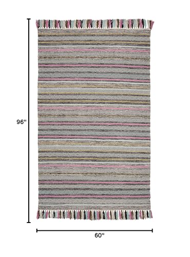 SAFAVIEH Montauk Collection Area Rug - 5' x 8', Black & Multi, Handmade Boho Stripe Fringe Cotton, Ideal for High Traffic Areas in Living Room, Bedroom (MTK901B) - color: Black/Multi, size: 5' x 8' (Rectangular)