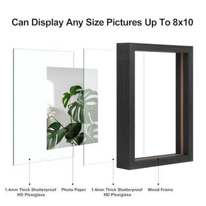 Egofine 8x10 Floating Frames Set of 2, Double Plexiglass Picture Frame, Made of Solid Wood Display Any Size Photo up to 8x10, Wall Mount or Tabletop Standing, Faded Black - color: Faded Black, size: 8x10