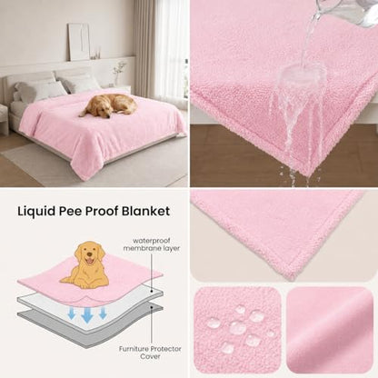 Waterproof Dog Blanket Reversible Fluffy Pet Bed Cover Pink Puppy Blankets Leakproof Sofa Couch Washable Cover Cat Pet Blanket for Warm-S - color: Pink, size: S-71*100cm(28*40in)