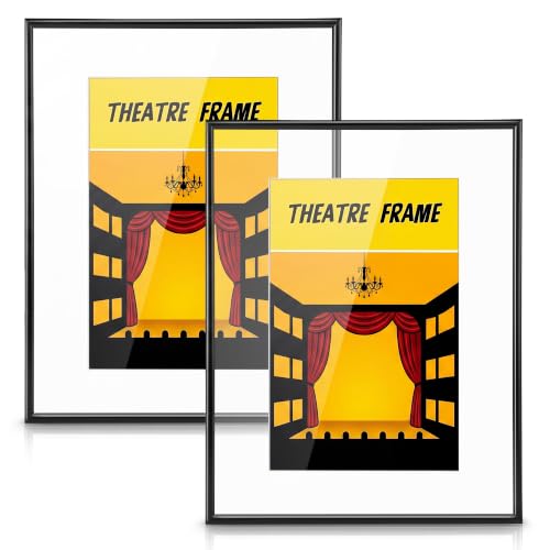 13x10'' Floating Picture Frame with Crystal Clear Glass, Modern Glass Floating Frame for theater bill, Photos, Artwork, Tickets & Pennants, Metal See Through Picture Frames for Wall Display