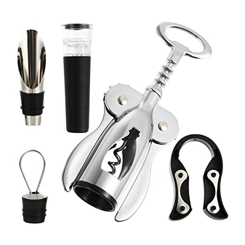 4-Piece Multifunctional Stainless Steel Wine Opener Set Foil Cutter Manual Corkscrew for Home Use for Wine Lovers and Entertaining
