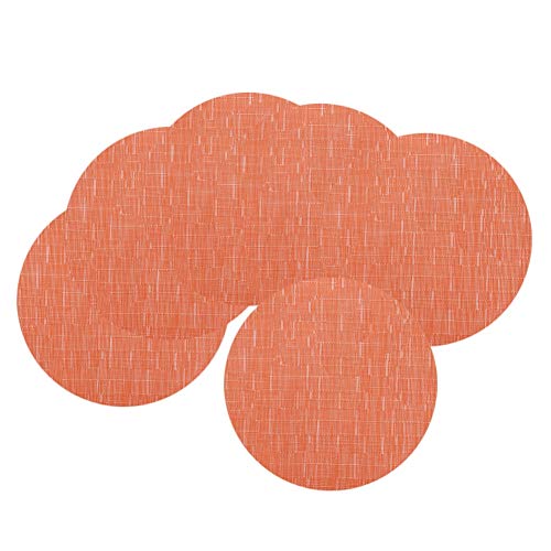Round Woven Heat Resistant Placemats Set of 6, 13.8 Inch, Orange | Wipe Clean Vinly Kitchen Table Mats, Washable, Non-Slip for Dining Table, Christmas Decoration Home Wedding Party - color: Orange, size: Set of 6