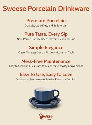 Sweese 2.5 Ounce Porcelain Stackable Espresso Cups with Saucers and Metal Stand Set of 4, Navy - color: Navy, size: 2.5 Ounces
