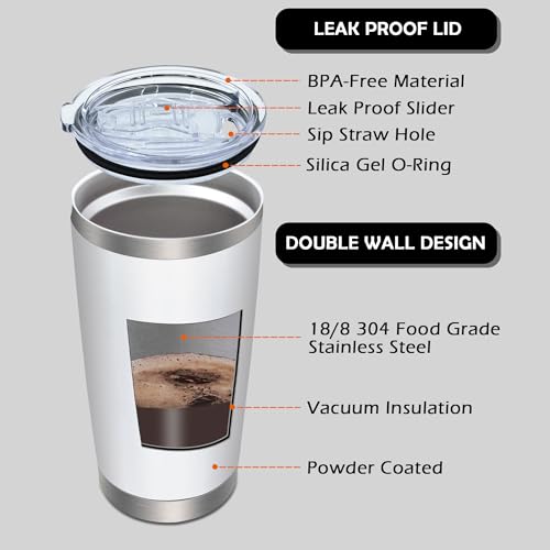 20oz Tumbler with Lid Stainless Steel Tumblers Insulated Mug White 12P - color: White