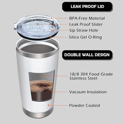 20oz Tumbler with Lid Stainless Steel Tumblers Insulated Mug White 12P - color: White