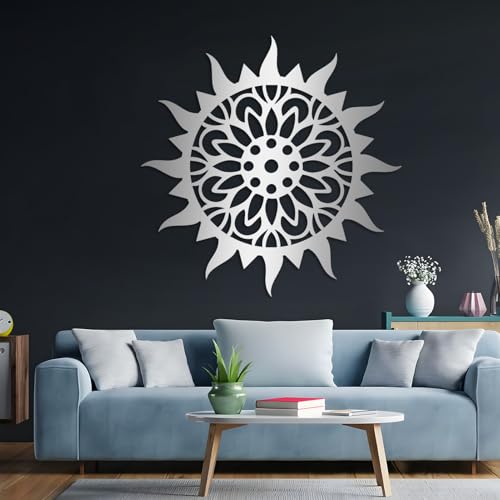 Sunburst Metal Wall Decor, Metal Sun Flower Art, Sun Burst Wall Hanging, Home Decor, Wall Art for Living Room, Bedroom, or Patio (Silver, 24"x24"|60x60cm) - color: Silver, size: 24"L x 24"W