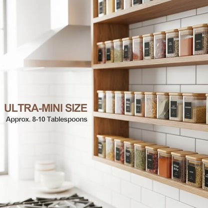 ComSaf Spice Jars 4oz 16 Pack, Seasoning Containers with labels 54 Labels | Small Glass Jars, Bamboo Lid with Silicone Seal, Kitchen Spice Drawer Organizer, Loose Tea,Herbs,Powders,Salt,Chili, BPA Free - size: 4oz*16