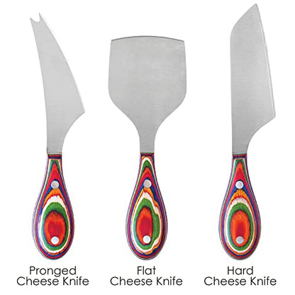 Totally Bamboo Baltique Marrakesh Collection 3-Piece Cheese Knife Set, Stainless Steel Cheese Knives with Colorful Wooden Handles for Charcuterie Boards