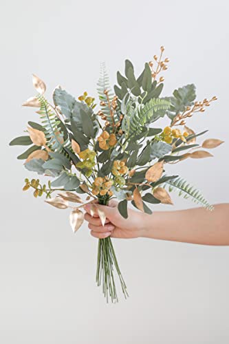 Serra Flora Artificial Greenery Spray Box Set(Pack of 54pcs) with 6 Kinds of Golden Green Filler for Wedding Bouquet Table Centerpieces and Floral Arrangement (Golden&Green) - color: Golden&green