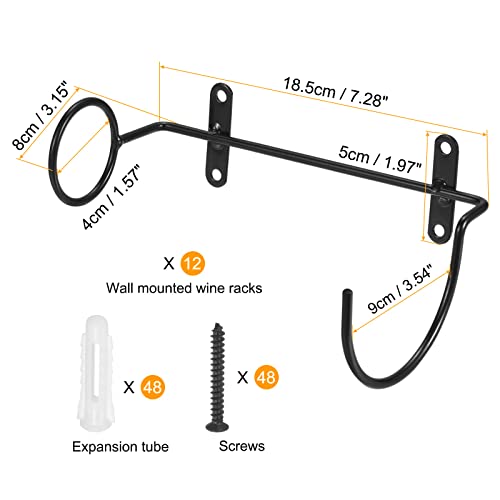 uxcell Spiral Wine Wall Holder 12 Pcs, Metal Wine Bottle Display Holder, Wine Bottles Display Wall Storage Shelf - for Home Kitchen Bar Wall Decor Black Left - style: Left Style