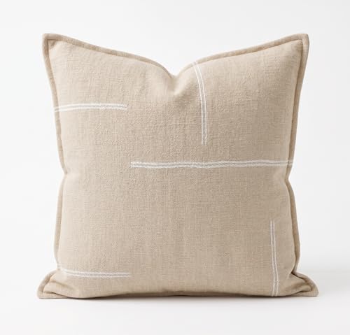 SanVia Cotton Throw Pillow Covers 20x20 – Handwoven Jacquard Texture, Fade-Resistant, No Pilling – Hidden Zipper, Decorative Cushion Cover for Sofa, Couch, Bed – Insert Not Included (Modern, Beige) - color: Warm Beige, size: 20" x 20" (Pack of 1)
