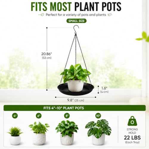 Window Plant Hanger 2 Pack, Black Metal Hanging Plant Shelf with Water Catcher Tray, Outdoor Hanging Planter Basket for Balcony, Patio & Indoor Home Decor - size: 9.8in-2Pack