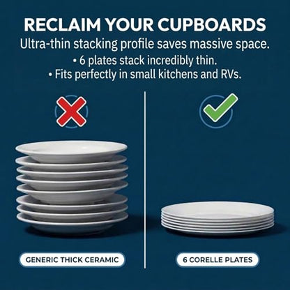 Corelle Vitrelle 6-Piece Salad Plates Set Triple Layer Glass and Chip Resistant, 8-1/2-Inch Lightweight Round Plates, Winter Frost White - size: 8.5" Salad Plates