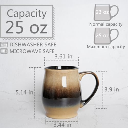Bosmarlin Extra Large Ceramic Coffee Mug, 25 Oz, Dishwasher and Microwave Safe, Oversized Big Tea Cup for Office and Home, Reactive Glaze (Walnut) - color: Walnut