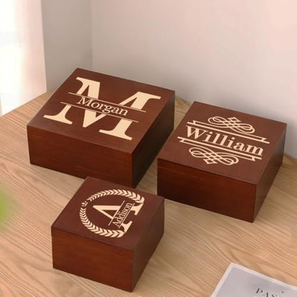 Personalized Wooden Keepsake Box with Monogram, Custom Memory Box with Name | Rustic Storage Chest for Photos & Mementos, Customize Wood Gift Box for Men Women, for Christmas Birthday Wedding Graduation - size: 5.9"L x 5.9"W x 3.9"H, style: Monogram
