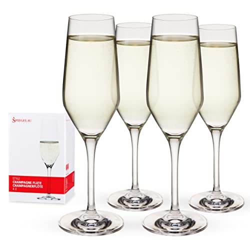 Spiegelau Style Champagne Flutes, Elegant Crystal Champagne Glasses Gift Set, Perfect for Prosecco, Sparkling Rose, Mocktails, Home Bar Accessories, Housewarming, Wedding Gifts, 8.5 oz, Set of 4 - style: Champagne Glasses