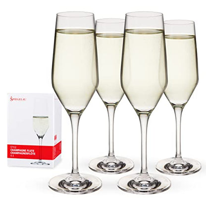 Spiegelau Style Champagne Flutes, Elegant Crystal Champagne Glasses Gift Set, Perfect for Prosecco, Sparkling Rose, Mocktails, Home Bar Accessories, Housewarming, Wedding Gifts, 8.5 oz, Set of 4 - style: Champagne Glasses