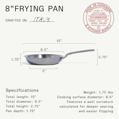 Made In Cookware - 8-Inch Stainless Steel Frying Pan - 5 Ply Stainless Clad - Professional Cookware - Crafted in Italy - Induction Compatible - size: 8"