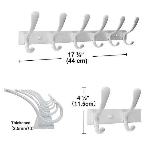 SKOLOO Coat Rack Wall Mounted - 6 Hooks, Pack of 2, Heavy Duty, Stainless Steel, Metal Wall Hanger, Sturdy Coat Hooks for Hanging Coats, Jacket, Clothes, Hat, Cold Light Silver - color: Matte Silver, size: 6 Hook(2 Pack)