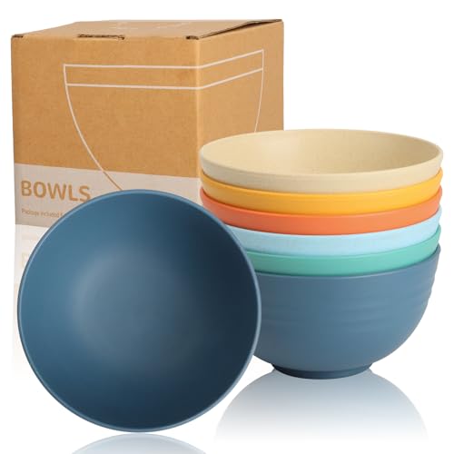 Wheat Straw Bowls Set of 6, Unbreakable Cereal Bowls for Kids 26oz | Lightweight Camping Bowls, Microwave Safe Bowls Sets for Outdoors Activity, Breakfast Bowls for Salad and Oatmeal, Vibrant - color: Vibrant Series, size: 26oz