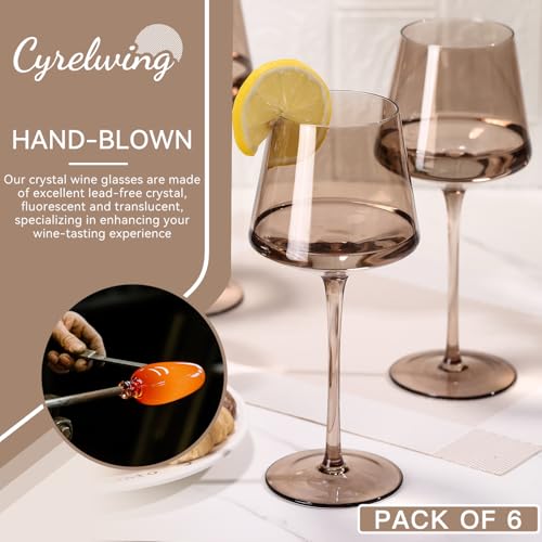 Smokey Sand Wine Glasses Set of 6,18oz Gray Wine Glassware Gift Set for Wife & Mom-Colorful Hand Blown Glass Drinkware for Red White Wine - color: Smokey