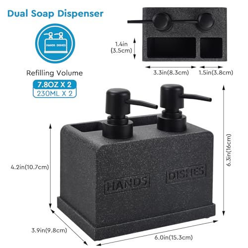 Kitchen Soap Dispenser Set,Hand and Dish Soap Dispenser,Sponge Caddy and Brush Holder 4-in-1 Kitchen Dual Soap Dispenser Set for Kitchen Sink,Bathroom -Black - color: 4 in 1 - Black