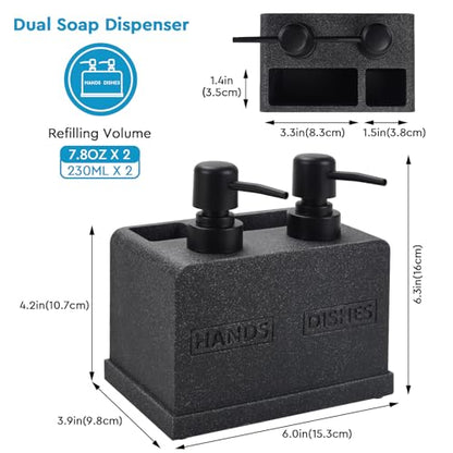 Kitchen Soap Dispenser Set,Hand and Dish Soap Dispenser,Sponge Caddy and Brush Holder 4-in-1 Kitchen Dual Soap Dispenser Set for Kitchen Sink,Bathroom -Black - color: 4 in 1 - Black