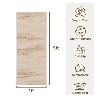 Hallway Kitchen Runner Rug Non-Slip Low Pile Washable Rug Brown 2x5ft | Soft Entryr Mat Carpet TPR Backing , Thin Profile, Abstract Pattern for Bedroom, Bathroom, Entryway Long Runners, Easy Clean - color: Brown, size: 2' x 5'