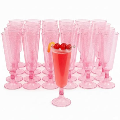 MATANA 50 Glitter Pink Champagne Flutes Plastic Champagne Glasses 5 oz, Reusable Pink Plastic Wine Glasses, Copas De Plastico Para Brindis, Toasting Glasses for Wedding, Bridal Shower, Girl's Party - color: Pink Glitter, size: 50 Pack