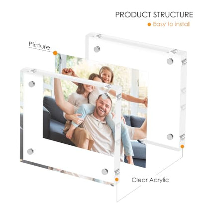 4x4 Acrylic Picture Frame Set of 6, 20mm Thick, Tabletop Display | Double-Sided Transparent Magnetic Frameless Photo Frame, for Office or Home Decor, for Photos, Fits Home, Office - size: 4x4