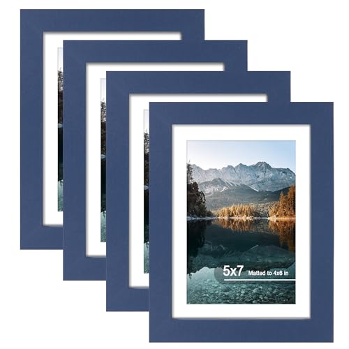 5x7 Picture Frame Set of 4 with Real Glass, Wall & Tabletop Display | Fits 4x6 with Mat or 5x7 without Mat, Crystal-Clear Viewing for Family Photos and Gallery Walls, Blue - color: Blue, size: 5x7 in