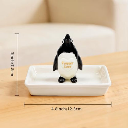 PUDDING CABIN Penguin Gifts for Women, Ring Holder Jewelry Tray, Penguin Figurine Forever Lover Anniversary Wedding Birthday Mothers Day Gifts for Girlfriend Wife Fiancée Daughter Mom - style: Penguin