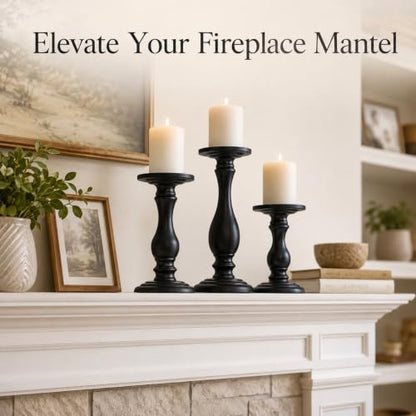 Matte Black Pillar Candle Holders Set of 3-10", 8", 6”H Candlestick Candle Holders Stand, Home Coffee Table Decor Decorations Centerpiece for Dining/Living Room