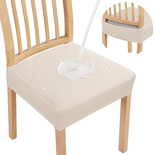 Smiry Waterproof Seat Covers for Dining Room Chairs, No Rear Covers | Stretch Jacquard Removable Washable Chair Seat Slipcovers Protector, Set of 2, Beige - color: Beige, size: Set of 2