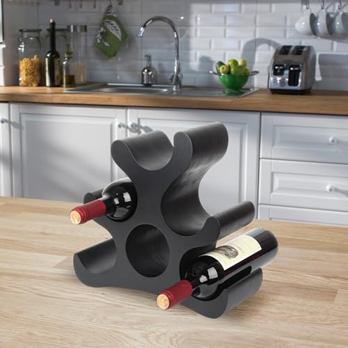 Countertop Wine Rack - 6 Bottle Wooden Wine Rack - Freestanding Wine Bottle Holder Stand - Wine Storage Rack for Cabinet Pantry Bar Kitchen - color: Black