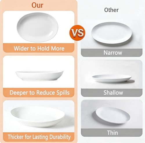 Oval Serving Platters Set of 2 (14" & 12"), Large Wide Ceramic Serving Dishes for Entertaining, Turkey, Fish, Salad, Oven Safe White Porcelain Serving Plates
