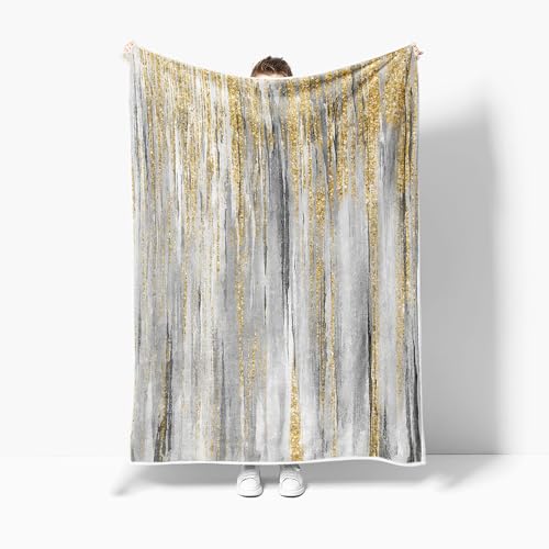 JAWO Gray Gold Throw Blanket, Grey Abstract TextureSoft Fleece Blankets for Couch Sofa Bedroom, Morden Cooling Blanket for Women Girls Gifts Fuzzy Fluffy Cozy Comfy Decorative for All Seasons - color: Gold, size: 60X70