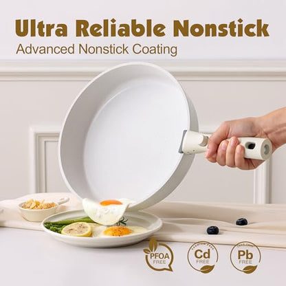SENSARTE 17 Piece Nonstick Detachable Handle Pots and Pans Set White | Removable Handle Cookware Set, Induction Cookware Set with Removable Handle, Healthy Non Stick for RV, Dishwasher ＆ Oven Safe - color: White, size: 17 Piece