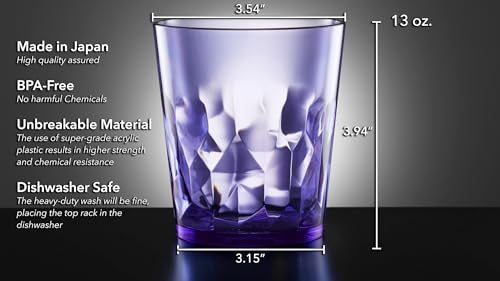 SCANDINOVIA - 13oz Unbreakable Premium Drinking Glasses Set of 6 - Made in Japan - Super Grade Acrylic Plastic - Perfect for Gifts - Dishwasher Safe - Cups Reusable Drinkware Tumblers Kids | Shatter-resistant clear SAN plastic with genuine glass-like clar