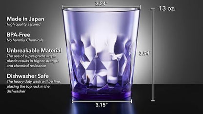SCANDINOVIA - 13oz Unbreakable Premium Drinking Glasses Set of 6 - Made in Japan - Super Grade Acrylic Plastic - Perfect for Gifts - Dishwasher Safe - Cups Reusable Drinkware Tumblers Kids | Shatter-resistant clear SAN plastic with genuine glass-like clar