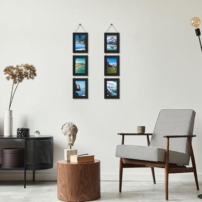 4x6 Collage Picture Frames Set of 2, Rustic Wooden Real Glass Vertical Hanging 3 Opening 4 by 6 Photo Frame, Black - color: Black, size: Vertical-4x6 in
