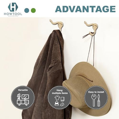 Coat Hooks for Wall Hanging Heavy Duty Wall Mounted Brass Plated, 5 Pack - color: Brass